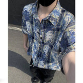 Summer Short Sleeved Shirt Men Retro Plaid Shirt Men Streetwear Hip-hop Loose Tie Dye Shirt Man Fashion Shirts Plus Size 4XL voguable