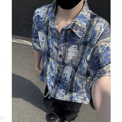 Summer Short Sleeved Shirt Men Retro Plaid Shirt Men Streetwear Hip-hop Loose Tie Dye Shirt Man Fashion Shirts Plus Size 4XL voguable