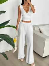 Voguable Women's V-Neck Solid Color Vest And Wide Leg Pants Set Fashionable Sexy Spring/Summer New Clothing voguable