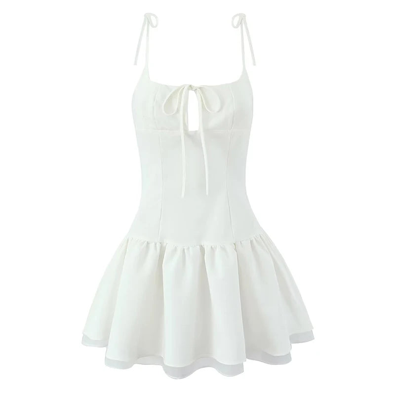 Sexy Women White Sling Mini Dress Fashion Low Waist A-line Short Summer Dresses Chic Lady Vacation Robe Party Vestidos
