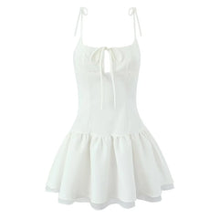 Sexy Women White Sling Mini Dress Fashion Low Waist A-line Short Summer Dresses Chic Lady Vacation Robe Party Vestidos