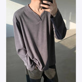 Autumn Long Sleeved T-shirt Men Fashion V-neck Pullover T Shirt Men Streetwear Korean Loose Pullover T Shirt Mens Top M-3XL voguable