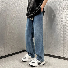 Spring Autumn Korean Style Vintage Straight Leg Jeans Men Harajuku Male Clothes Casual Loose Solid Pockets Pants Zipper Trousers voguable
