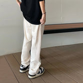 Voguable Side Stripes Lines American Retro Casual Men Straight Loose Solid Color Versatile Sports Trousers voguable