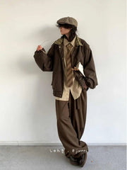 Spring Autumn Japanese Retro Plaid Jacket Men Women Couples College Style Splicing Embroidery Casual Loose Trend Jacket Urban voguable