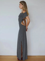 Off-shoulder Polka Dot Maxi Dress For Women Gown Fashion Halter Sleeveless Backless bodycon Split Long Dress Elegant voguable