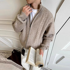 New Japanese Retro Men Cardigan Jacket Winter Light Luxury Trendy Turtleneck Knit Zip-up Long Sleeve Sweater Coat Premium Outfit voguable