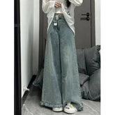Voguable Vintage Deep Blue Wide-leg Jeans For Women Loose Fit Slimming Straight-leg Pants Draped Floor-length Trousers Trendy voguable