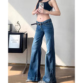 Voguable Sexy Slim Fit Low Rise Jeans Women Y2K Street Style Straight Leg Flare Pants Woman American Vintage Dark Blue Denim Long Jeans voguable