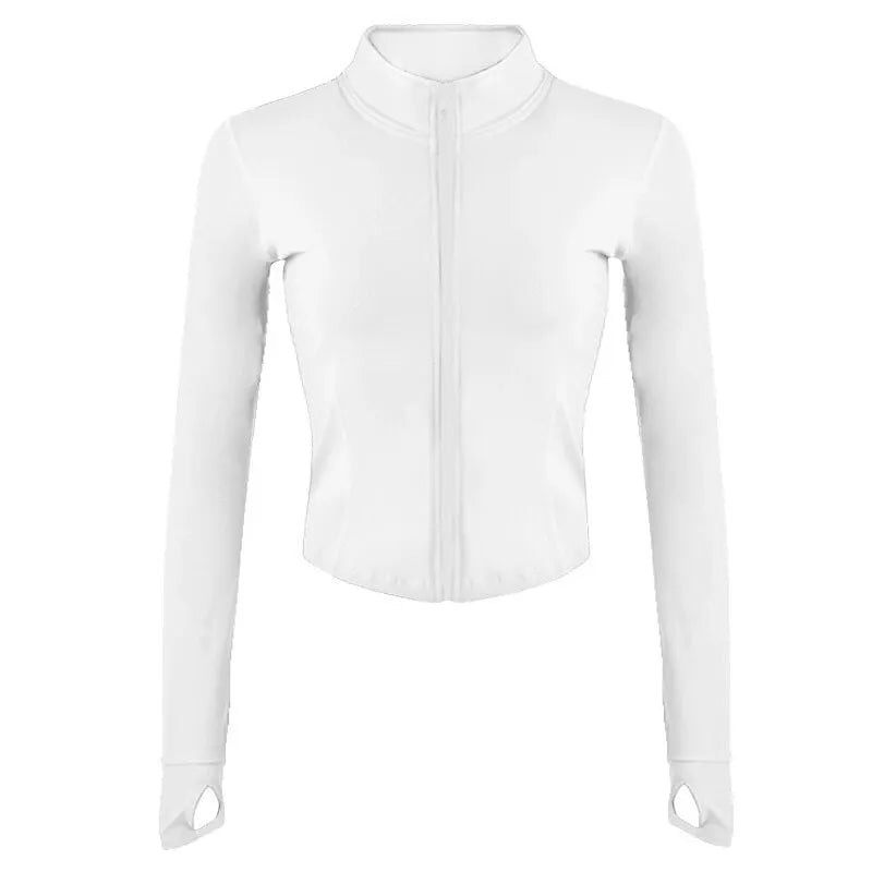Women's Tracksuit Jacket Slim Fit Long Sleeved Fitness Coat Yoga Crop Tops With Thumb Holes Gym Jacket Workout Sweatshirts voguable