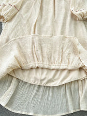 New Spring Summer Women Ethnic Style Retro Embroidered Mid Length Ruffle Edge Dress with Bubble Sleeves Bohemian Dress A38 voguable