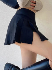 Fashion Slit Women Pleated Skirt Summer High Waist Sexy Mini Skirt White Jk Korean Girl Dance Skirt voguable