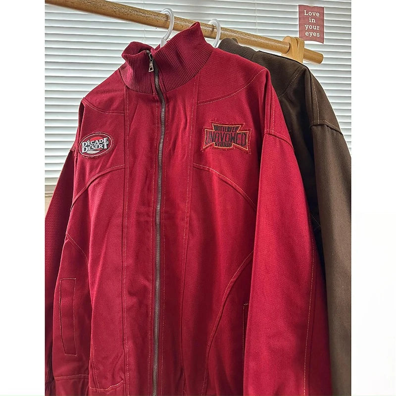 American Retro Trend College Style Patch Embroidered Lapel Jacket Men Women Fashion Loose Casual Versatile Jacket Trendy Tops voguable