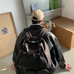 Autumn Street Trendy PU Leather Jacket Casual Textured Locomotive Zipper Turn-down Collar Solid Color Long Sleeve Men's Coats voguable