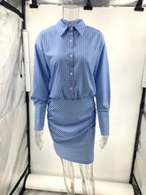 Voguable Lapel Collar Retro Striped Shirt Dresses for Women Summer Fashion Long Sleeve Button Up Bodycon Casual Office Dress Ladies voguable