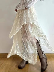 Asymmetrical Women Lace Skirt Vintage Y2K Aesthetic Summer Fashion High Waist Mid Skirts Ladies Holiday Outfits New voguable