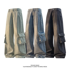 Black Baggy Jeans Men Fashion Retro Pocket Jeans Men Trousers Streetwear Hip-hop Loose Wide Leg Jeans Mens Denim Cargo Pants voguable