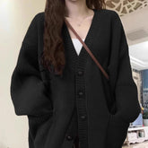 Voguable Japanese Sweet Knitted Cardigan Women Fall Winter Lazy Wind Loose Casual Sweaters V Neck Solid Student Fashion Elegant New Coats voguable