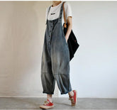 Voguable Denim Jumpsuits for Women Spring Summer Vintage Loose High Waist Blue Denim Pants Female Clothes Oversized Cross-Pants Overalls voguable