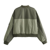 Autumn Patchwork Bomber Jacket Women Zip Oversize Jacket Woman Long Sleeve Cropped Jackets for Women Overcoat