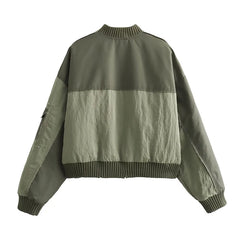 Autumn Patchwork Bomber Jacket Women Zip Oversize Jacket Woman Long Sleeve Cropped Jackets for Women Overcoat