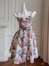 New Colorful Floral Print Retro Sweetheart Neck Women Dress Tie Shoulder Bowknot Decor Short Dresses Female voguable