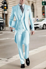 Voguable Elegant Men's 3-Piece Tail Coat Blazer Vest Pant Tuxedo Set Regular Fit Peak Lapel Formal Male Suit for Prom Wedding Business voguable