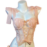 INSCUTEE Kawaii Cute Sexy Pink Corset Camis Women Y2k Vintage Pastel Goth Soft Grunge Lace Patchwork Bow Crop Tank Tops Female voguable