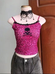 Voguable 2000s American Vintage Sexy Leopard Camis Y2k Harajuku Slim Lace Patchwork Tanks Summer Streetwear Beach Party Sleeveless Tops voguable
