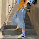 Voguable Men Loose and Versatile Straight Denim Men's Season Thin Wide-leg Cropped Pants voguable