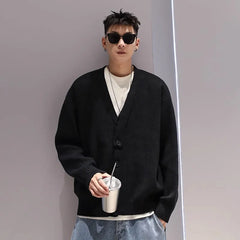 Voguable Knit Cardigan Male Korean Style Sweater Coat Men Old Money Autumn Winter Loose Casual Men's Long Sleeve Streetwear voguable