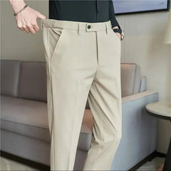 Men Suit Pant Plus Size 40 38 2024 Autumn Solid Elastic Waist Dress Pants Men Slim Business Office Social Ankle Length Trousers voguable