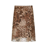 Vintage y2k Leopard Print Midi Skirt Women Low Rise Patchwork Straight Long Skirts 2000s Aesthetic Ladies Clothing Casual voguable