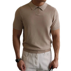 New Men's Clothing Light Luxury Business Polo Shirt Casual Slim-fit Knitted Solid Color Short Sleeve T-shirt High Quality Tops voguable
