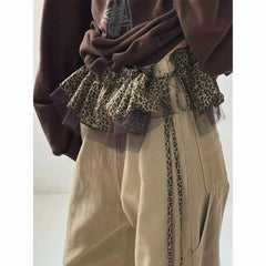 Korean Style Leopard Print Mini Skirts Women Y2k Fashion Lace Up Short Skirt Elegant Sweet Streetwear Cute Ruffle Skirt voguable