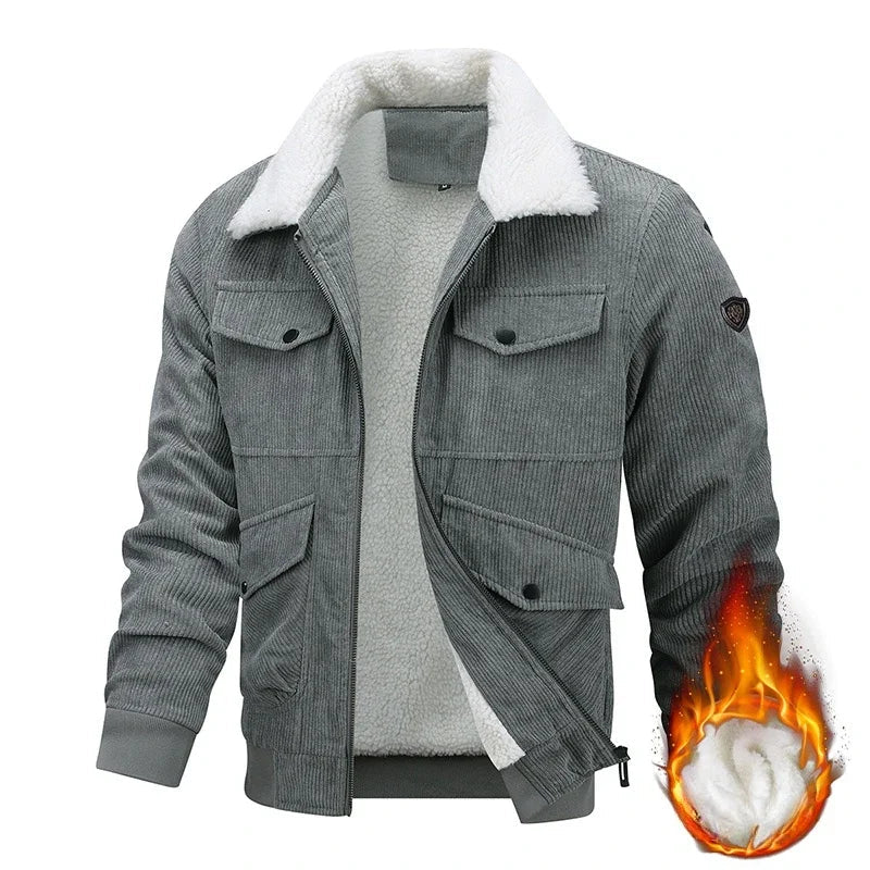 Lamb Fleece Lining Motorcycle Men's Jacket Outdoor Winter Retro Washed Workwear Jacket Male Lapel Collar Warm Cotton Jacket voguable