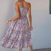 Voguable y2k Beach Dress Women Summer Drawstring Front Spaghetti Strap Sleeveless Floral Print Loose Dress Vacation Dresses voguable