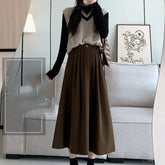 Voguable Vintage Harajuku Corduroy A Word Skirt Women Autumn Winter New New High Waist Midi Black Red Loose All-match Pleated Skirts voguable
