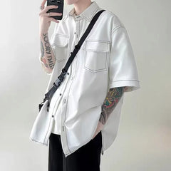 Voguable Summer Short Sleeved Shirt Men Fashion Retro Black White Shirt Men Streetwear Korean Loose Casual Shirt Men Vintage Shirts voguable