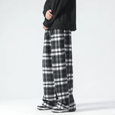 Vintage Color Plaid Pants Men's Loose Wide Leg Pants Autumn New Lazy Wind Straight-leg Leisure Trousers Male Jogger Sweatpant voguable