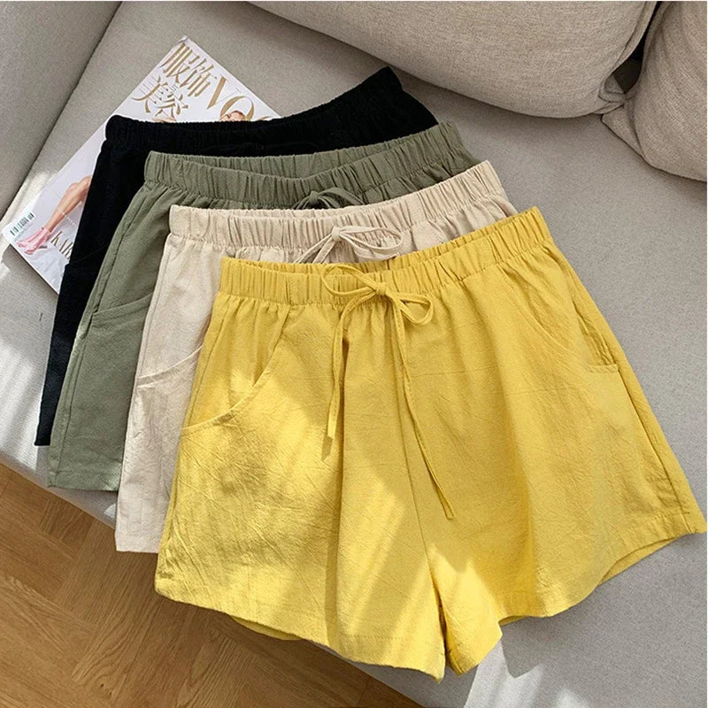 Casual Linen Shorts Women Gym Workout Shorts Cotton Short Pants High Waisted Black Ladies Short Femme Women Shorts Sport Femme voguable