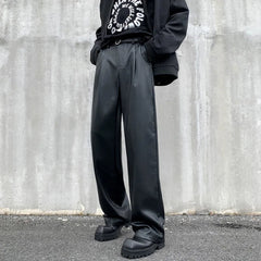 Black Leather Pants Men Fashion Casual Straight Pants Men Streetwear Korean Loose Wide Leg Pants Mens Motorcycle Trousers S-2XL voguable
