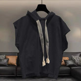 Voguable Hooded Sleeveless T-shirt Men's Summer New Plus Size Solid Color Loose All-match Vest Tops Street Casual Fashion Men Clothing voguable