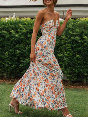 Voguable Women's Summer Chiffon Halter V Neck Sleeveless Floral Flowy A Line Maxi Dress Boho Backless Tiered Swing Long Beach Dresses voguable