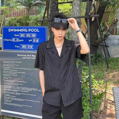 Summer Men's Clothing Light Luxury Jacquarded Suit Collar Shirts Streetwear Button-down Short Sleeve Retro Leisure Fashion M-3XL voguable