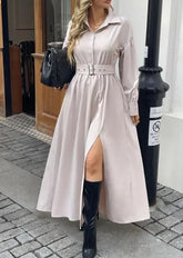 Voguable Autumn/Winter New Women's Fashion Leisure Resort Button Belt Shirt Dress Women's Wear voguable