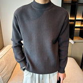 New Korean Retro Men Basic Sweaters Luxury Knit Solid Color Mock Neck Long Sleeve Pullover Casual Textured High Quality Knitwear voguable