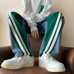 Spring KPOP Fashion Style Harajuku Slim Fit Trousers All Match Vintage Jeans Loose Casual Wide Leg Pants Patchwork Sweatpants voguable