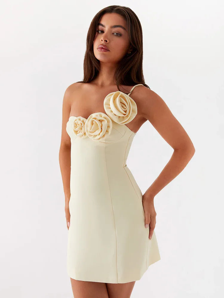 Rose One Shoulder Sexy Mini Dress For Women Robe Summer Solid Off-shoulder Backless A-line Club Party Dress Elegant voguable