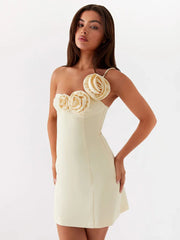 Rose One Shoulder Sexy Mini Dress For Women Robe Summer Solid Off-shoulder Backless A-line Club Party Dress Elegant voguable